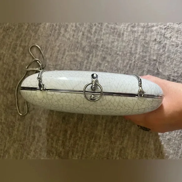 Jeffrey Levinson Elina Cracked Porcelain chrome hardware womens clutch bag purse - Picture 8 of 12